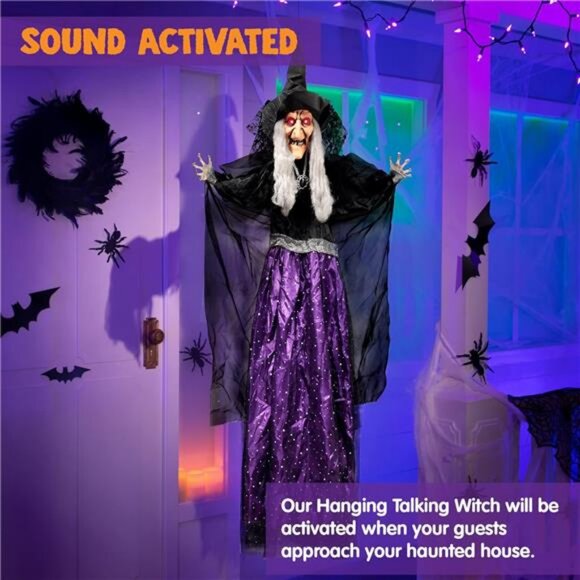 47” Animated Witch Halloween Decorations Outdoor Indoor, Scary Halloween - Picture 3 of 7